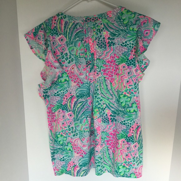 Lilly Pulitzer Golda Top Women's Size S Multi Banana Split Pintucked Printed - Picture 4 of 6
